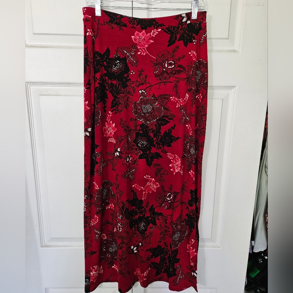 Studio Works Floral Red Maxi Skirt